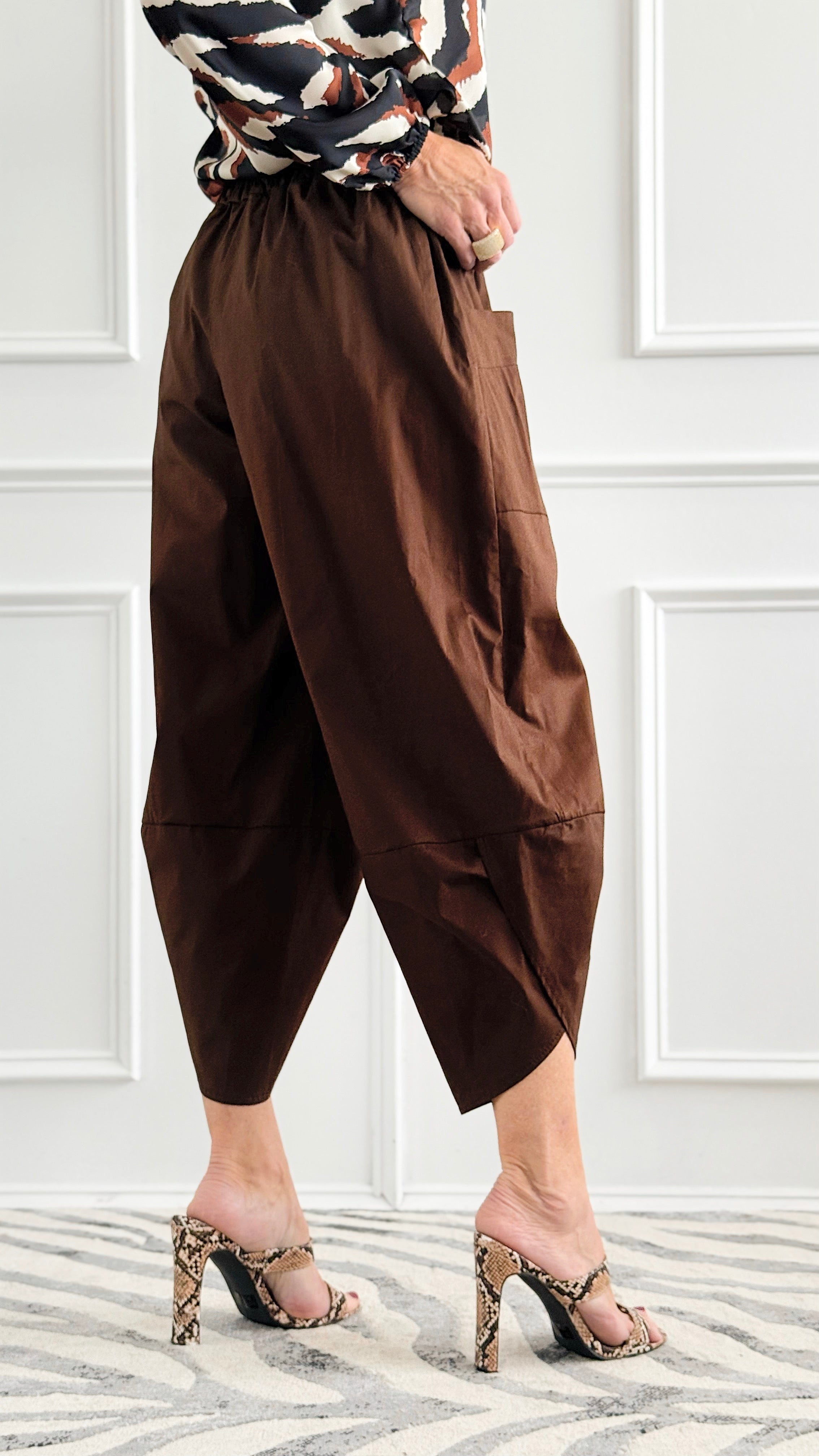 Relax & Go Italian Barrel Pant- Brown-100 Pants-VANESSA-Coastal Bloom Boutique, find the trendiest versions of the popular styles and looks Located in Indialantic, FL