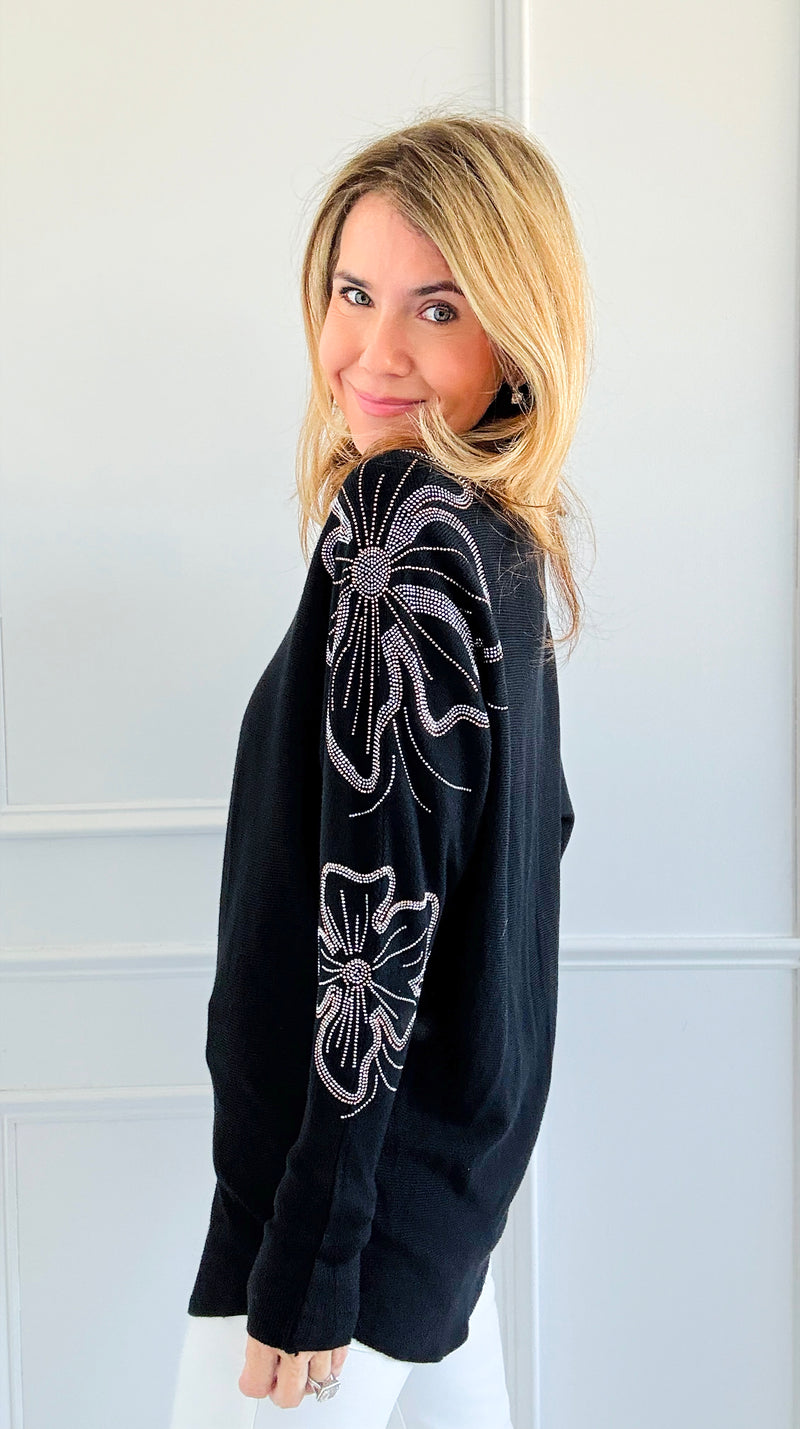 Botanical Garden Luxe Sweater Top - Black-140 Sweaters-cinniya-Coastal Bloom Boutique, find the trendiest versions of the popular styles and looks Located in Indialantic, FL