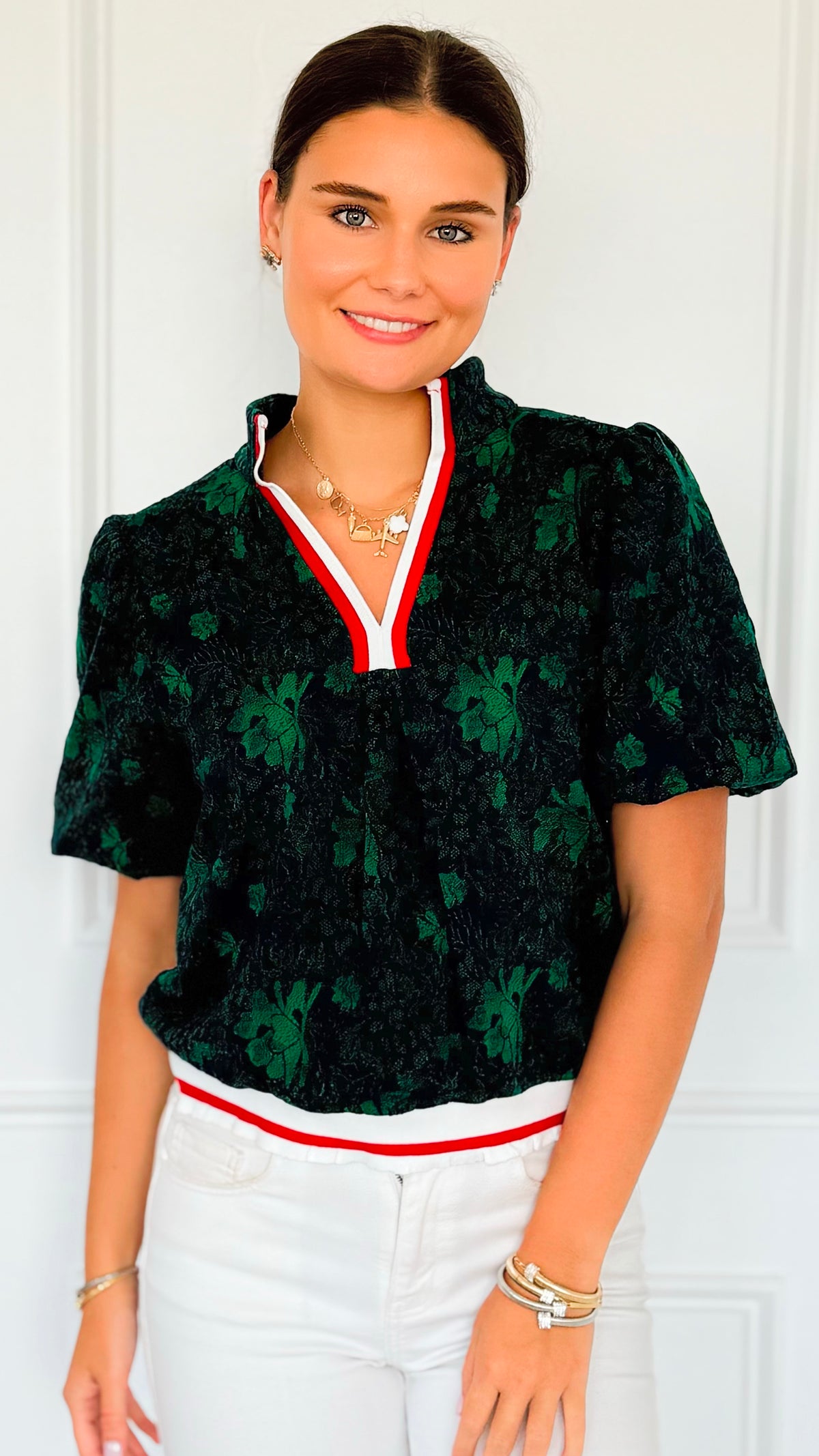 Garden Club Popover Top-110 Short Sleeve Tops-VOY-Coastal Bloom Boutique, find the trendiest versions of the popular styles and looks Located in Indialantic, FL