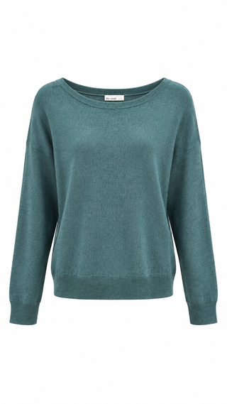 Boat Neck Fine Knit Top - Teal Green
