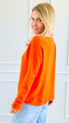 Soho Italian V-Neck Pullover - Orange-140 Sweaters-Italianissimo/ Max & D-Coastal Bloom Boutique, find the trendiest versions of the popular styles and looks Located in Indialantic, FL
