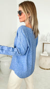 Soho Italian V-Neck Pullover - Blue-140 Sweaters-Italianissimo/ AUTE-Coastal Bloom Boutique, find the trendiest versions of the popular styles and looks Located in Indialantic, FL