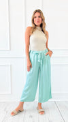Italian Silky Wide Leg Pants with Belt- Mint-100 Pants-V6-Coastal Bloom Boutique, find the trendiest versions of the popular styles and looks Located in Indialantic, FL