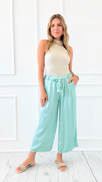 Italian Silky Wide Leg Pants with Belt- Mint-100 Pants-V6-Coastal Bloom Boutique, find the trendiest versions of the popular styles and looks Located in Indialantic, FL