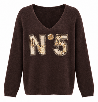 The Luxe Five V- Neck Italian Sweater- Brown