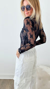 Lace Sheer Layering Top - Black-130 Long Sleeve Tops-Zenana-Coastal Bloom Boutique, find the trendiest versions of the popular styles and looks Located in Indialantic, FL