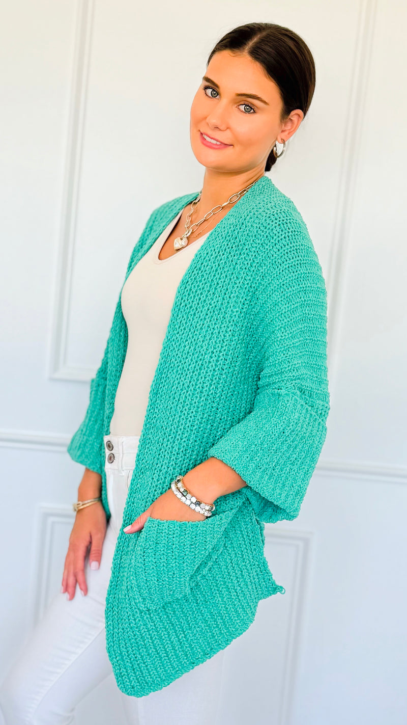 Cuff & Comfort Chenille Cardigan-Emerald Mint-150 Cardigans/Layers-POL-Coastal Bloom Boutique, find the trendiest versions of the popular styles and looks Located in Indialantic, FL