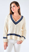 Varsity Charm Knit Sweater-140 Sweaters-SUGARLIPS-Coastal Bloom Boutique, find the trendiest versions of the popular styles and looks Located in Indialantic, FL