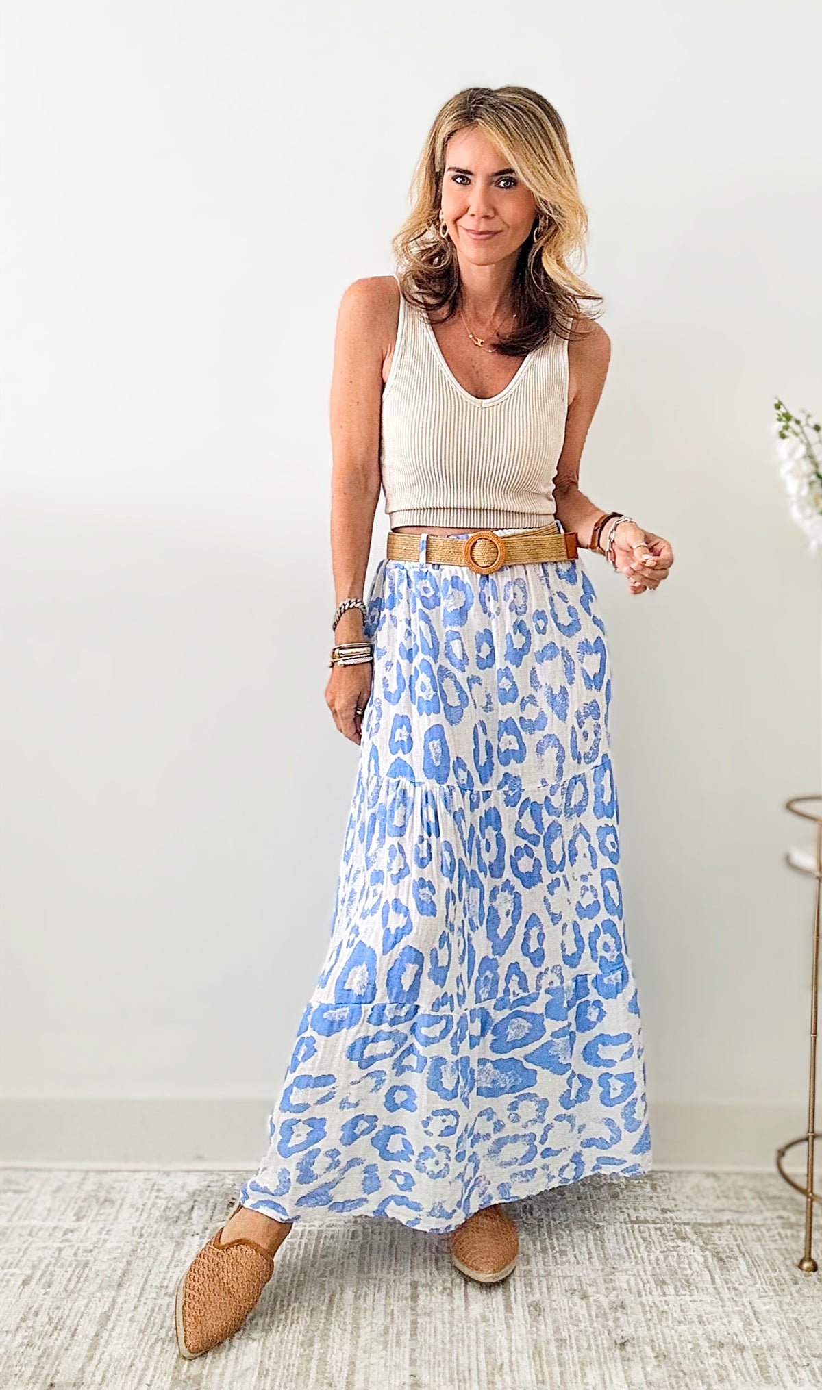 Spotted Linen Italian Maxi Skirt-170 Bottoms-Germany-Coastal Bloom Boutique, find the trendiest versions of the popular styles and looks Located in Indialantic, FL