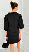Prep School Puff Sleeve Dress - Black-200 Dresses/Jumpsuits/Rompers-JODIFL-Coastal Bloom Boutique, find the trendiest versions of the popular styles and looks Located in Indialantic, FL