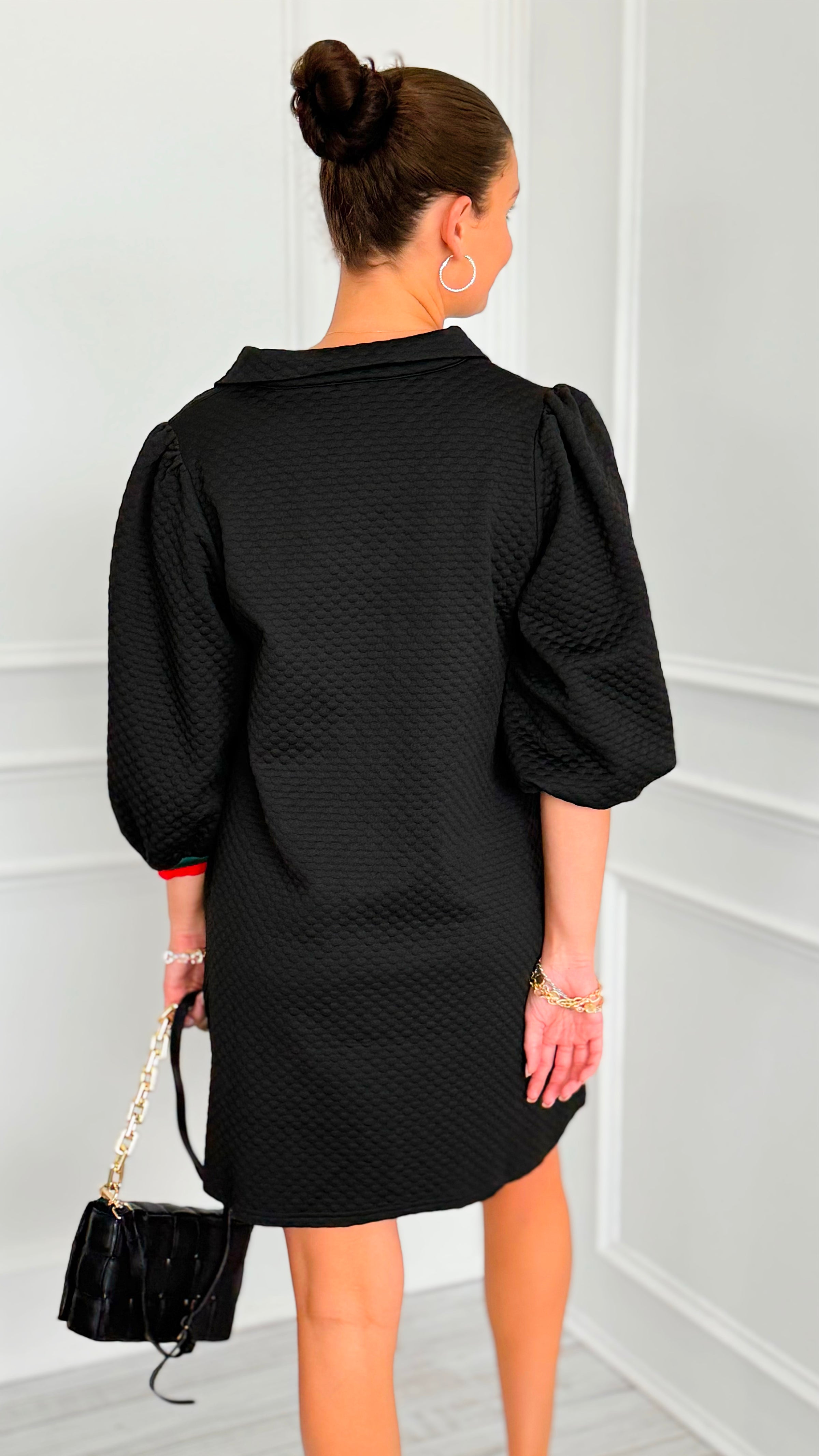 Prep School Puff Sleeve Dress - Black-200 Dresses/Jumpsuits/Rompers-JODIFL-Coastal Bloom Boutique, find the trendiest versions of the popular styles and looks Located in Indialantic, FL