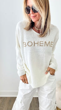 Boheme Knitt V-Neck Sweater - Ivory-140 Sweaters-VENTI6 OUTLET-Coastal Bloom Boutique, find the trendiest versions of the popular styles and looks Located in Indialantic, FL