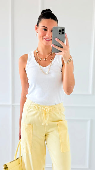Squeeze The Day Ribbed Italian Tank Top -White