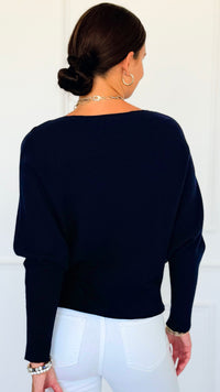 Ribbed Italian Pullover- Navy-140 Sweaters-Italianissimo-Coastal Bloom Boutique, find the trendiest versions of the popular styles and looks Located in Indialantic, FL