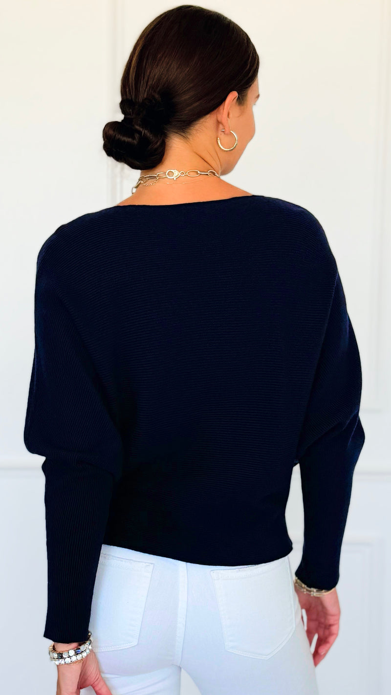 Ribbed Italian Pullover- Navy-140 Sweaters-Italianissimo-Coastal Bloom Boutique, find the trendiest versions of the popular styles and looks Located in Indialantic, FL