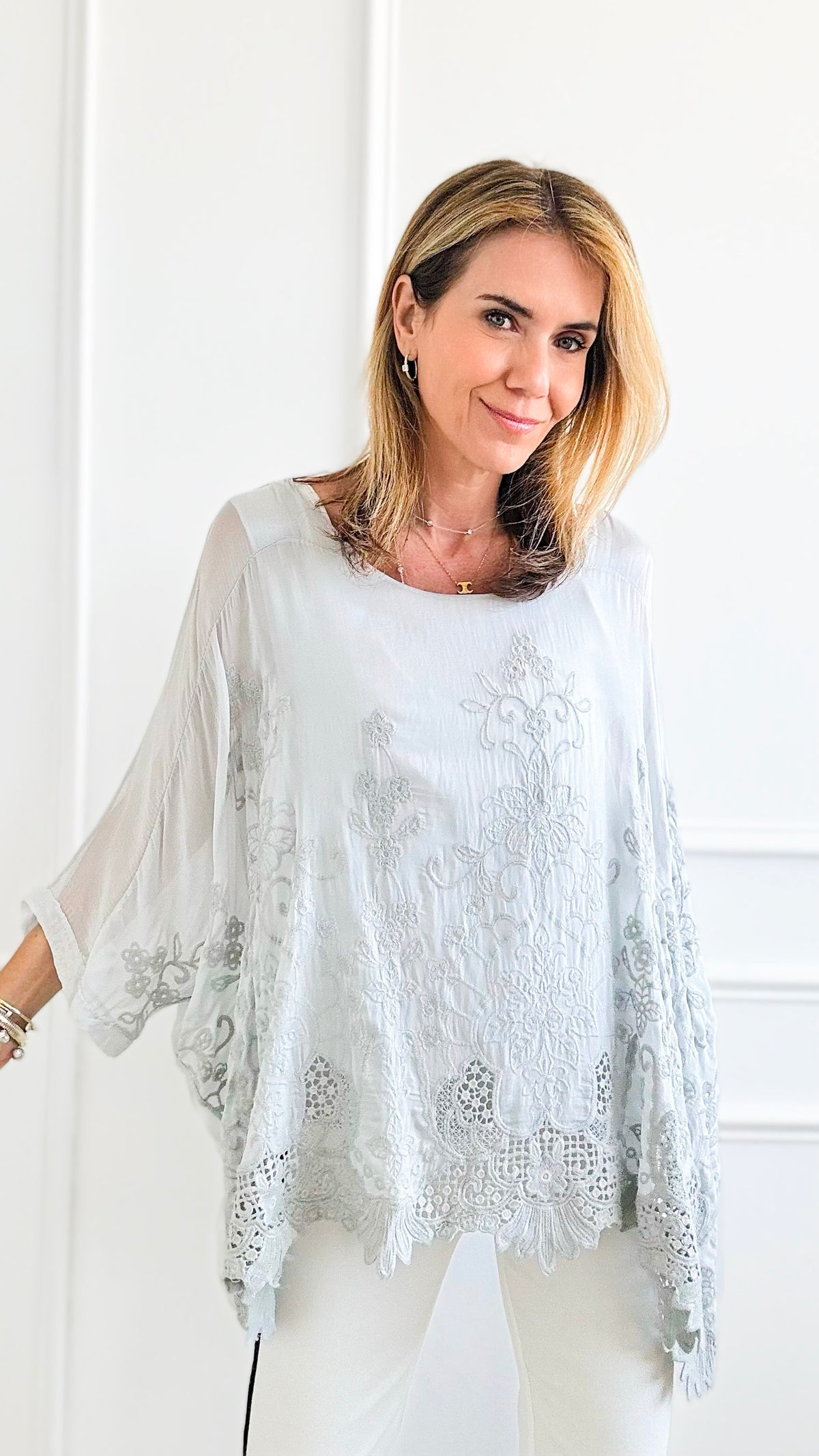 Dreamy Mirage Italian Blouse - Light Grey-170 Bottoms-Tempo-Coastal Bloom Boutique, find the trendiest versions of the popular styles and looks Located in Indialantic, FL
