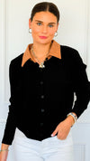 Cable Stitch Italian Button Cardigan- Black-170 Bottoms-Italianissimo-Coastal Bloom Boutique, find the trendiest versions of the popular styles and looks Located in Indialantic, FL