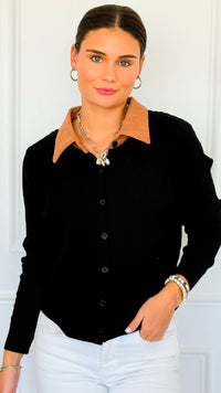 Cable Stitch Italian Button Cardigan- Black-170 Bottoms-Italianissimo-Coastal Bloom Boutique, find the trendiest versions of the popular styles and looks Located in Indialantic, FL