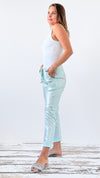 Shine-On Glistening Italian Joggers - Mint/ Silver-pants-Italianissimo-Coastal Bloom Boutique, find the trendiest versions of the popular styles and looks Located in Indialantic, FL