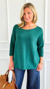 Break Free Round - Neck 3/4 Sleeve Italian Sweater Top - Evergreen-140 Sweaters-J.D. PRONTO MODA-Coastal Bloom Boutique, find the trendiest versions of the popular styles and looks Located in Indialantic, FL