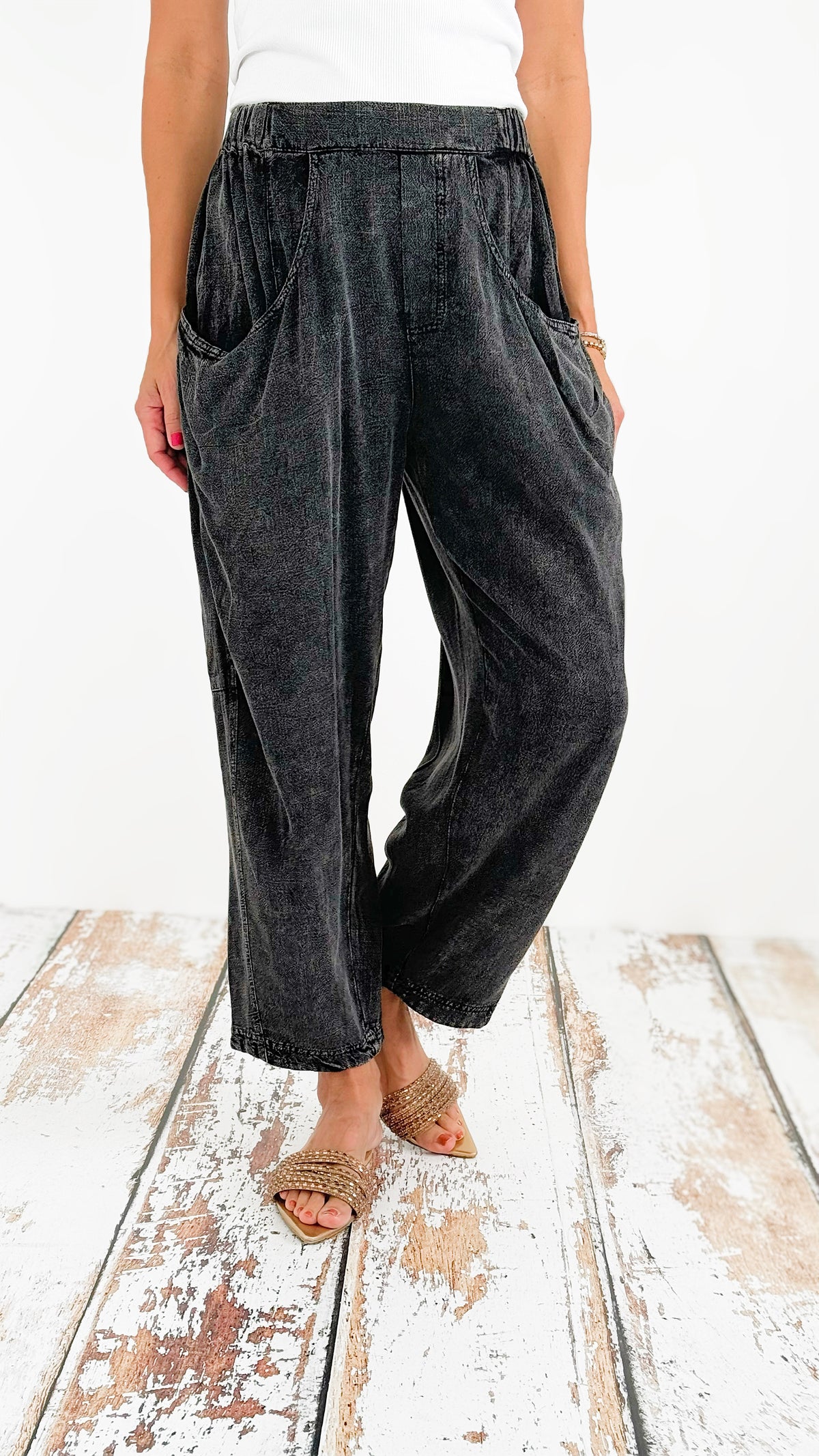 Mineral Washed Barrel Leg Pants-170 Bottoms-Anniewear-Coastal Bloom Boutique, find the trendiest versions of the popular styles and looks Located in Indialantic, FL