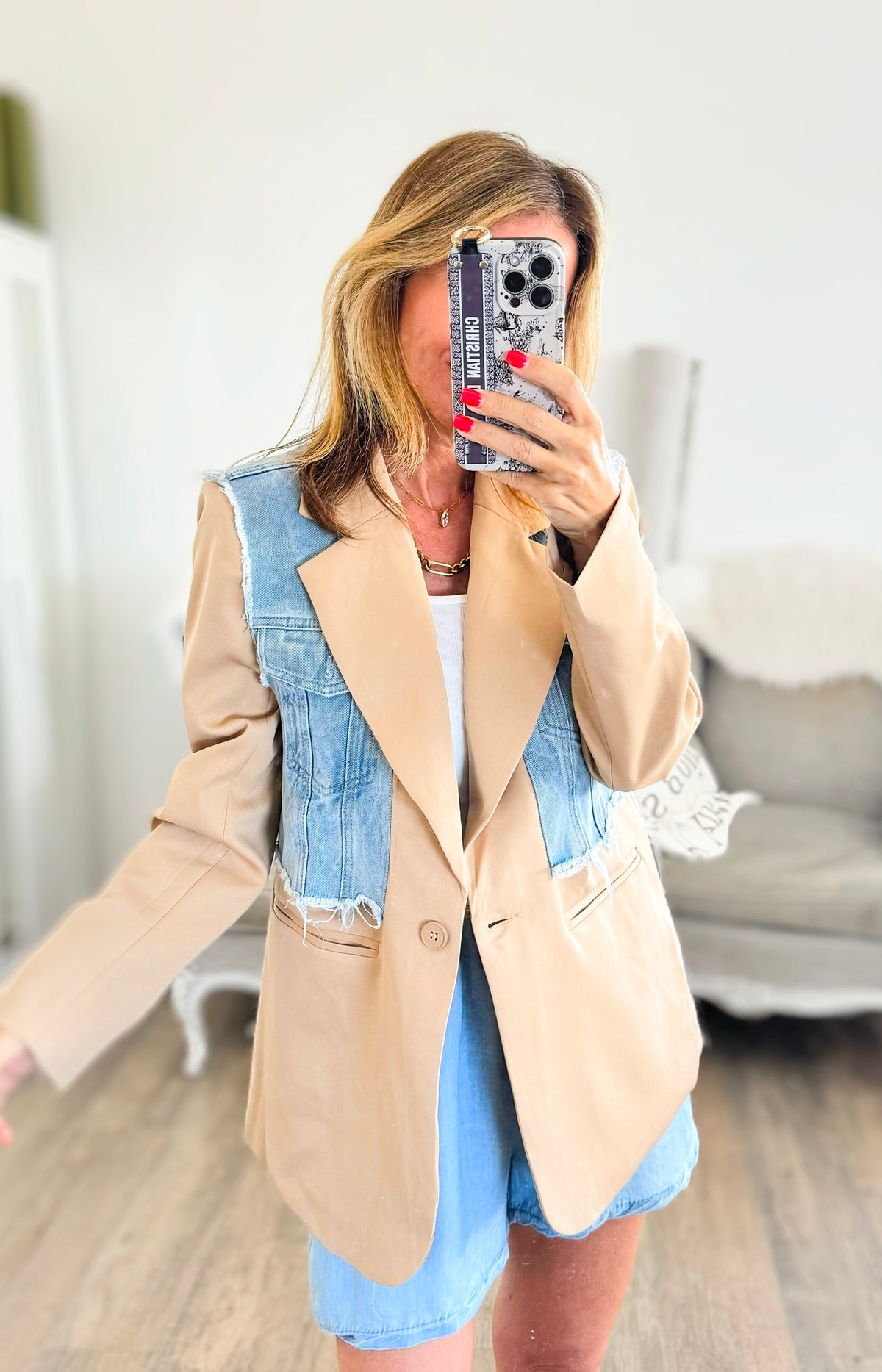 Contrast Denim Vest Blazer- Camel-160 Jackets-Galita-Coastal Bloom Boutique, find the trendiest versions of the popular styles and looks Located in Indialantic, FL