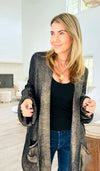 Mirrored Metallic Sugar High Italian Cardigan- Navy/Gold-150 Cardigan Layers-Italianissimo-Coastal Bloom Boutique, find the trendiest versions of the popular styles and looks Located in Indialantic, FL
