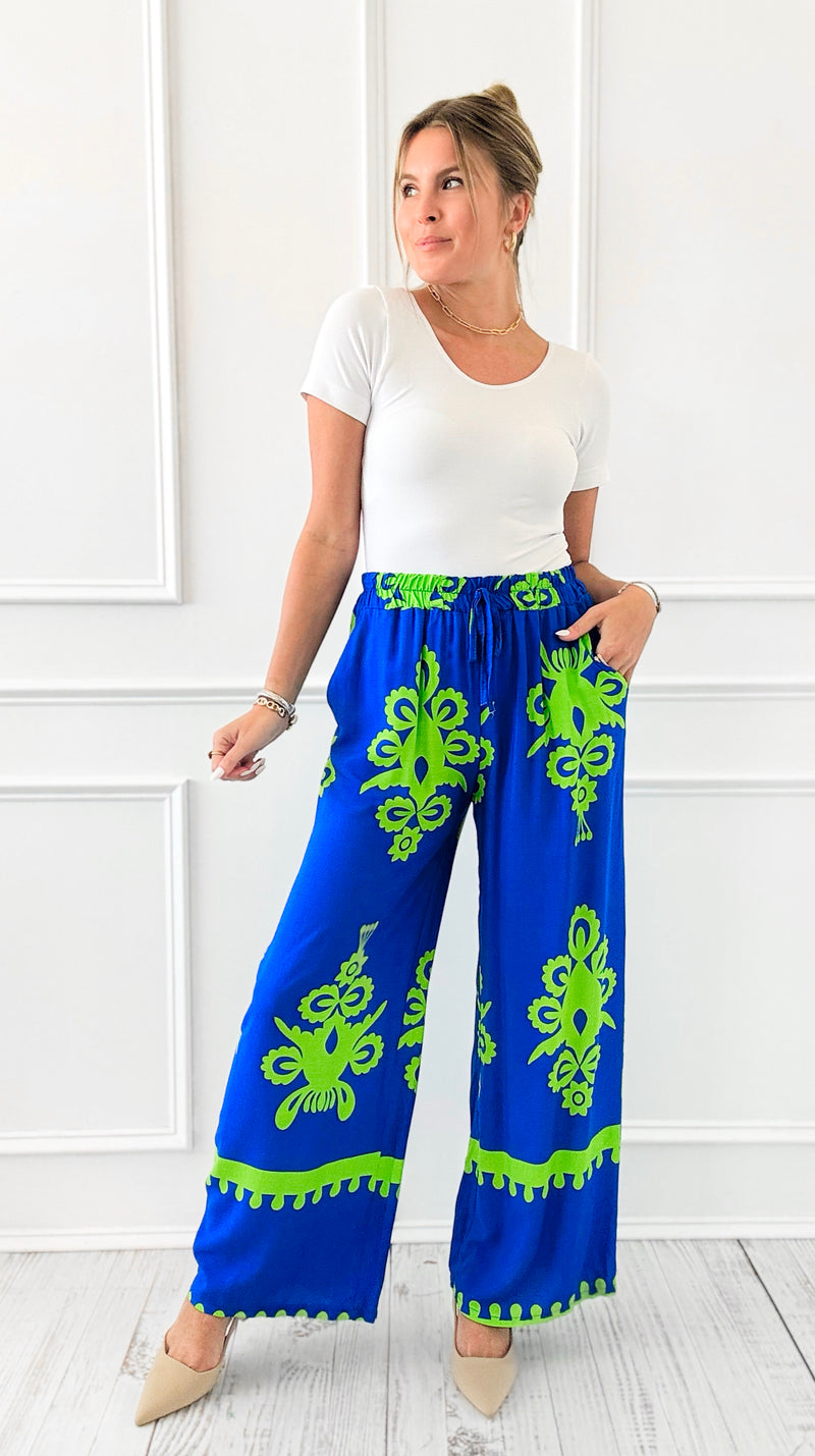 Riviera Bloom Italian Pant- Royal Blue-100 Pants-Italianissimo-Coastal Bloom Boutique, find the trendiest versions of the popular styles and looks Located in Indialantic, FL