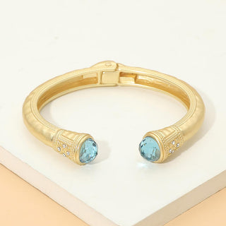 Gold Chunky Elegant Cuff Bracelet - Light Sapphire