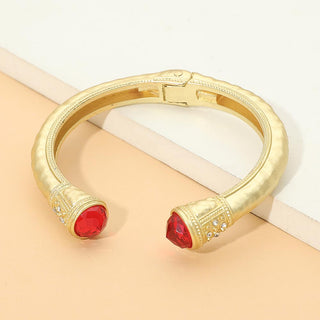 Gold Chunky Elegant Cuff Bracelet  - Ruby