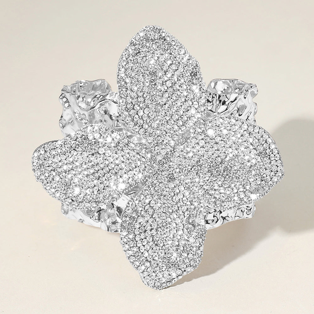Floral Burst Cuff Bracelet Silver-230 Jewelry-NYW-Coastal Bloom Boutique, find the trendiest versions of the popular styles and looks Located in Indialantic, FL