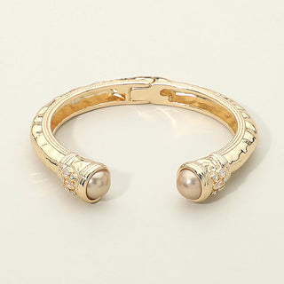 Gold Chunky Elegant Cuff Bracelet - Gold Pearl