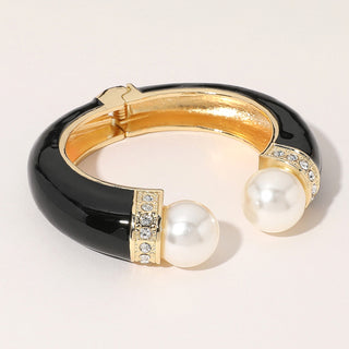 Enamel Cuff Pearled Bracelet -Black/Gold-230 Jewelry-NYW-Coastal Bloom Boutique, find the trendiest versions of the popular styles and looks Located in Indialantic, FL
