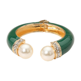 Enamel Cuff Pearled Bracelet -Green/Gold-230 Jewelry-NYW-Coastal Bloom Boutique, find the trendiest versions of the popular styles and looks Located in Indialantic, FL