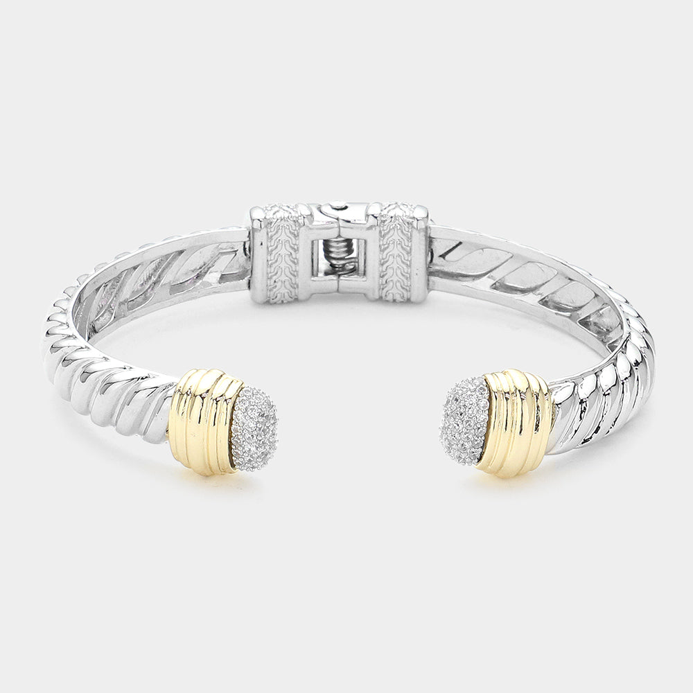 Two-Tone CZ Micropaved Tip Cuff Bracelet-230 Jewelry-NYW/NYC-Coastal Bloom Boutique, find the trendiest versions of the popular styles and looks Located in Indialantic, FL