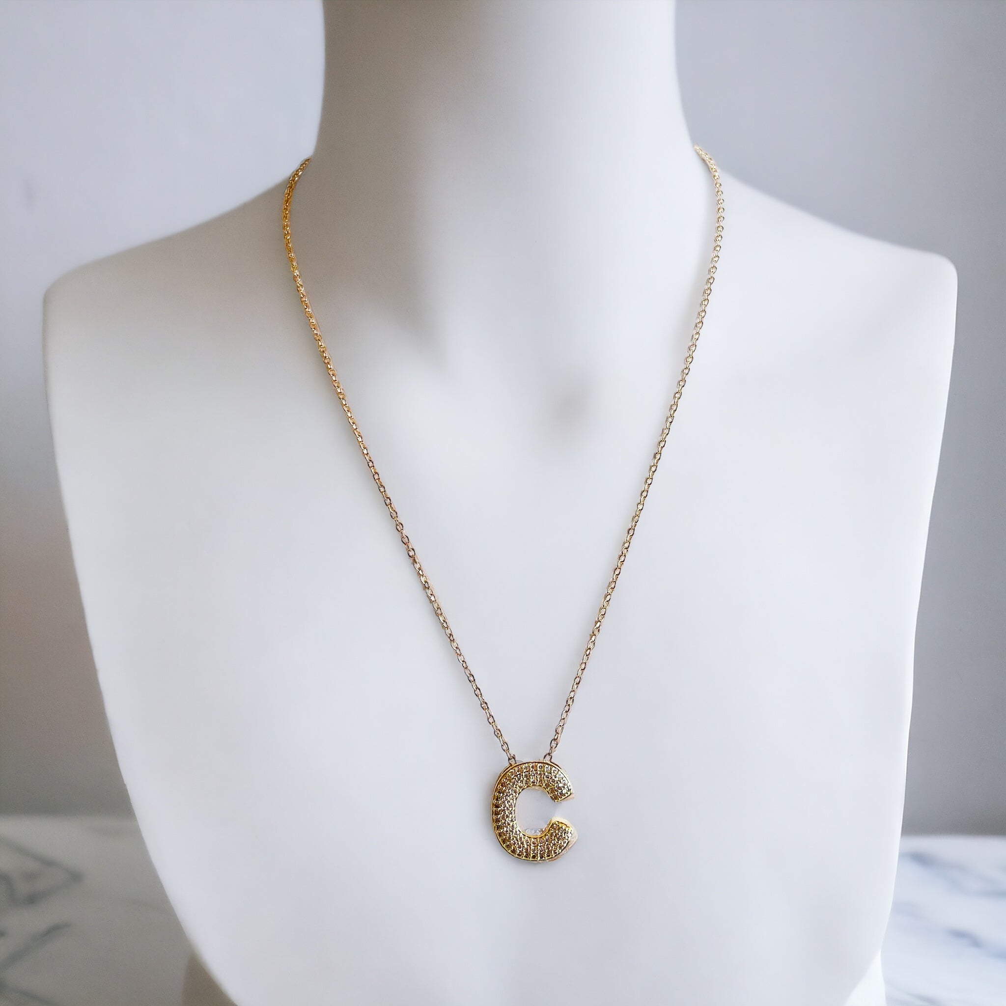 Micropave Letter Pendant Necklace-230 Jewelry-Darling-Coastal Bloom Boutique, find the trendiest versions of the popular styles and looks Located in Indialantic, FL