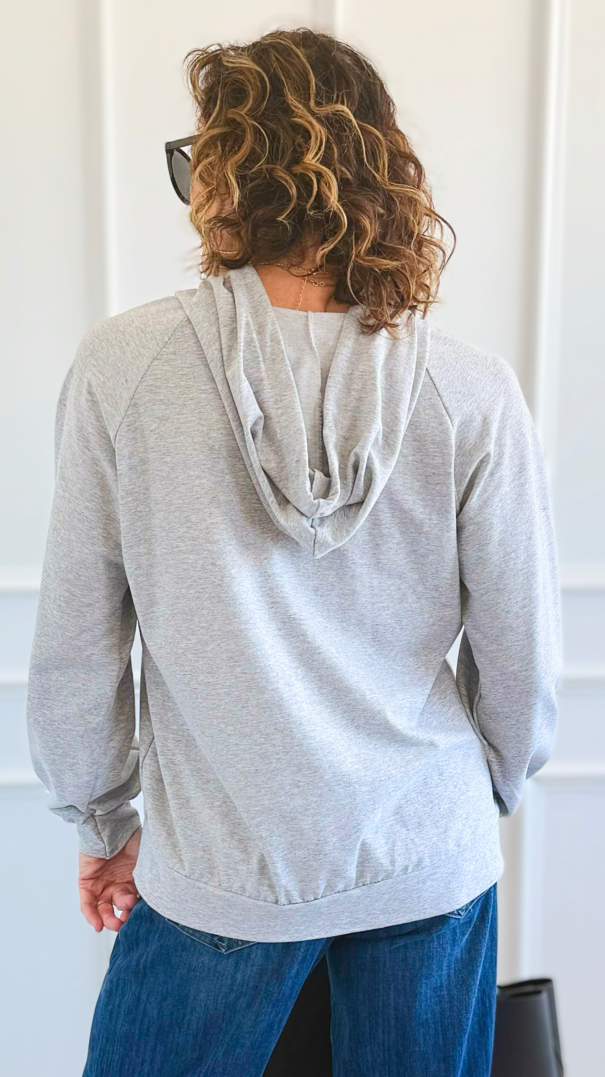 J'Adore Sparkle Italian Hoodie- Grey-140 Sweaters-CRIS S.R.L.-Coastal Bloom Boutique, find the trendiest versions of the popular styles and looks Located in Indialantic, FL