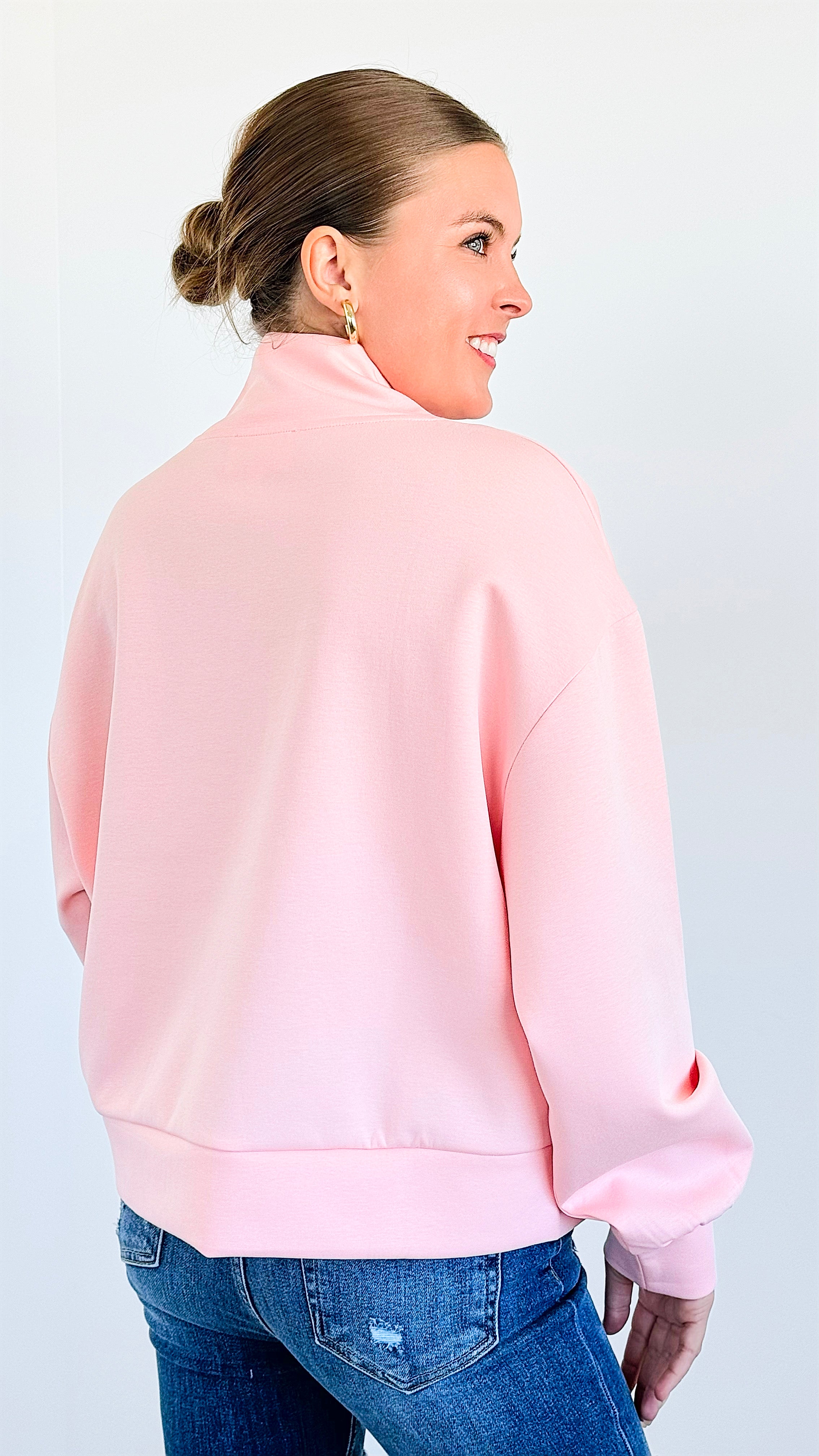 Zip-Up Scuba Long Sleeve Sweatshirt-Baby Pink-130 Long Sleeve Tops-BucketList-Coastal Bloom Boutique, find the trendiest versions of the popular styles and looks Located in Indialantic, FL