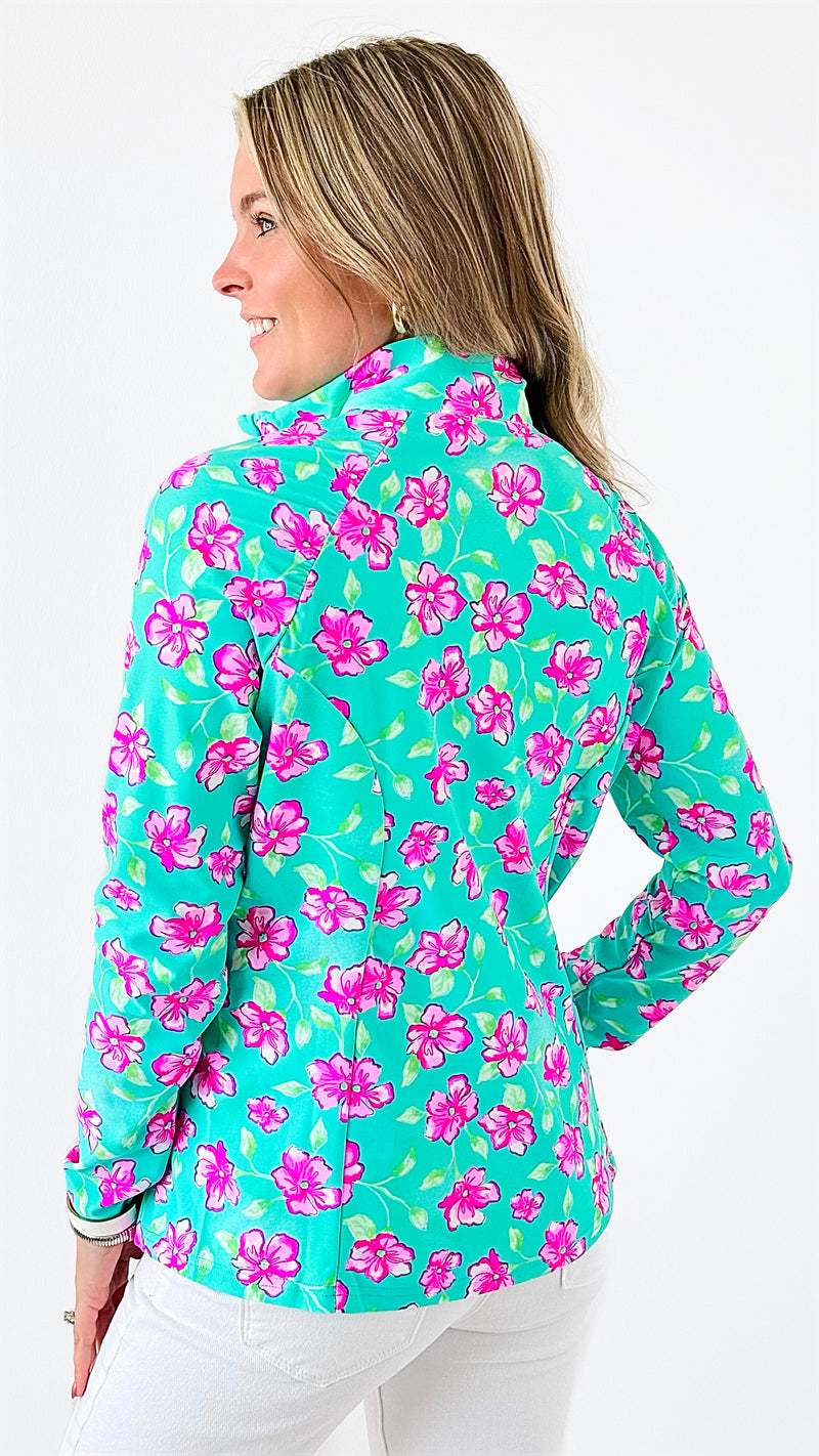 Blooming Quarter-Zip Top-130 Long Sleeve Tops-ARYEH-Coastal Bloom Boutique, find the trendiest versions of the popular styles and looks Located in Indialantic, FL