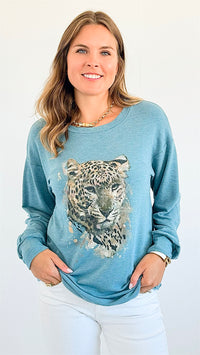 Jungle Icon Relaxed Top - Teal-130 Long Sleeve Tops-mystree-Coastal Bloom Boutique, find the trendiest versions of the popular styles and looks Located in Indialantic, FL