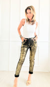 Shine-On Glistening Italian Joggers - Black/ Gold-180 Joggers-Italianissimo-Coastal Bloom Boutique, find the trendiest versions of the popular styles and looks Located in Indialantic, FL