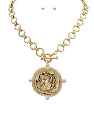 Vintage Coin Medallion Necklace-230 Jewelry-GS JEWELRY-Coastal Bloom Boutique, find the trendiest versions of the popular styles and looks Located in Indialantic, FL