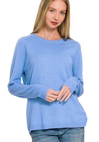 Relaxed Crew Neck Lightweight Sweater - Cornflower Blue