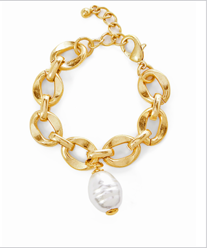 Pearl Charm Chunky Bracelet - Worn Gold-230 Jewelry-Golden Stella-Coastal Bloom Boutique, find the trendiest versions of the popular styles and looks Located in Indialantic, FL