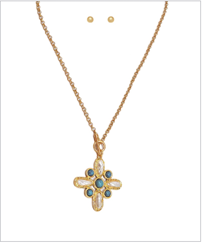 Turquoise & Baroque Pearl Toggle Necklace-230 Jewelry-GS JEWELRY-Coastal Bloom Boutique, find the trendiest versions of the popular styles and looks Located in Indialantic, FL