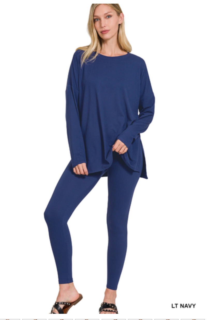 Brushed Microfiber Long Sleeve Lounge Set - Lt Navy-210 Loungewear/Sets-Zenana-Coastal Bloom Boutique, find the trendiest versions of the popular styles and looks Located in Indialantic, FL