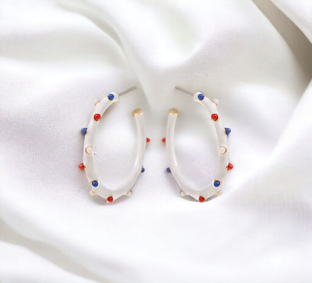 Flag Enamel Hoop Earrings-230 Jewelry-GS JEWELRY-Coastal Bloom Boutique, find the trendiest versions of the popular styles and looks Located in Indialantic, FL
