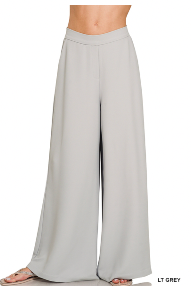 Relaxed Fit Elastic Waisted Pants - Light Grey-170 Bottoms-Zenana-Coastal Bloom Boutique, find the trendiest versions of the popular styles and looks Located in Indialantic, FL