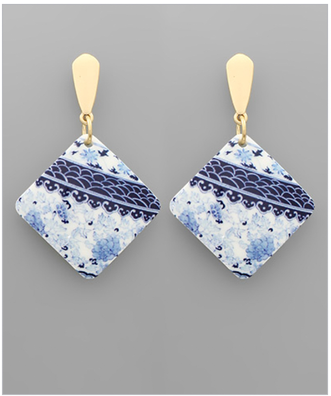 Dangle Diamond Shape Earrings-Blue/White-230 Jewelry-GS JEWELRY-Coastal Bloom Boutique, find the trendiest versions of the popular styles and looks Located in Indialantic, FL