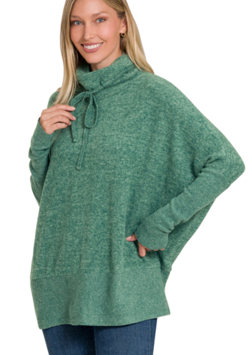 Brushed Melange Hacci Sweater - Dark Green-140 Sweaters-Zenana-Coastal Bloom Boutique, find the trendiest versions of the popular styles and looks Located in Indialantic, FL